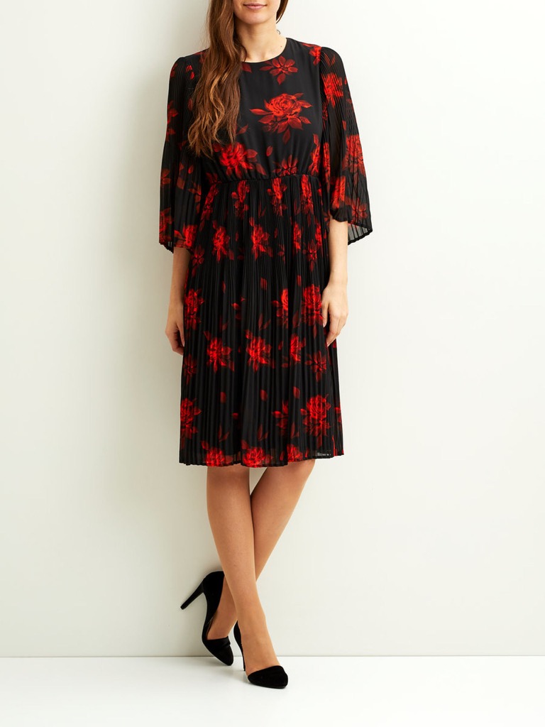 Vestido midi negro de flores